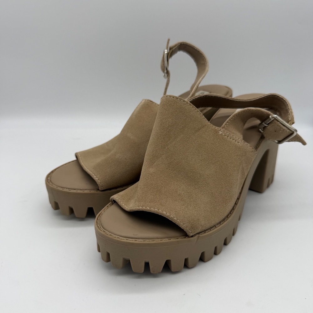 Steve Madden Sunnyside Tan Suede Platform Sandals 7.5M Lug Sole Chunky Heel